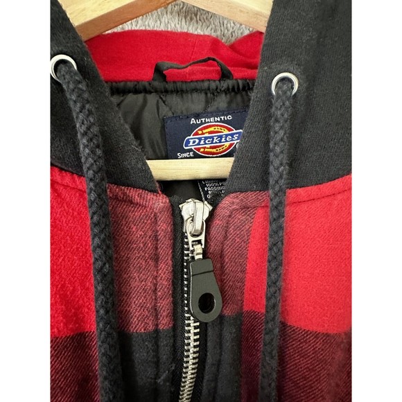 Authentic Dickies Flannel Hooded Red Plaid Quilted Full Zip Jacket Hoodie XL - Picture 5 of 13